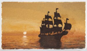 Sand Painting of a Tall Ship at Sunset HD