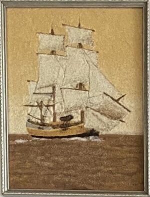 The Endeavour Tall Ship painting in sand